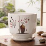 Elegant Zen Ceramic Planter with Traditional Calligraphy – High-Gloss "Artisan Vase"