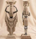 Majestic Pharaonic Guardians: Hand-Painted Silver & Sandstone Deity Statuette Set - Image 4