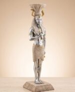 Majestic Pharaonic Guardians: Hand-Painted Silver & Sandstone Deity Statuette Set - Image 2