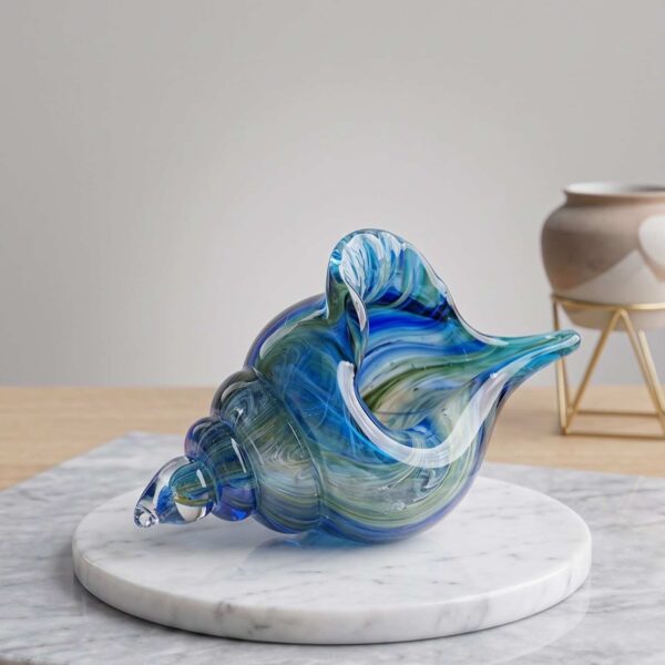 Ocean Wave Blown Glass Conch Sculpture