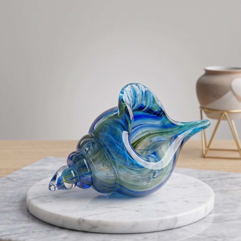 Ocean Wave Blown Glass Conch Sculpture